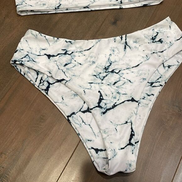ZAFUL Marble Print High Waisted Bandeau Bikini Set | white | size M - Picture 4 of 7
